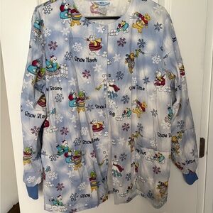 Women’s Snow Themed Cartoon Print Scrub Jacket Size: M